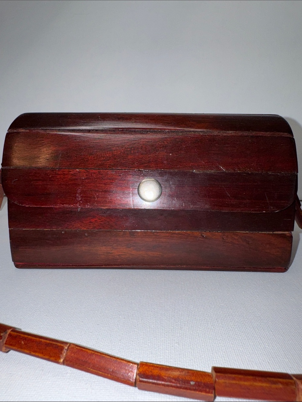 VTG Mid Century Wooden Hard Case Box Clutch Shoulder Bag